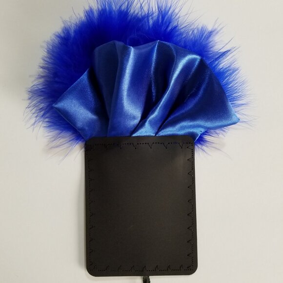 New - Royal Blue Satin Ruffle & Feather Pocket Square Insert - Picture 3 of 5
